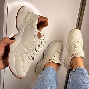 Tênis Feminino Vizzano Branco com Detalhes Caramelo Casual e Moderno