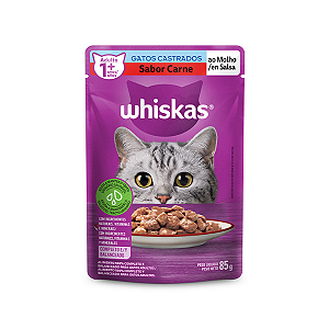 Ração Úmida Whiskas Sachê Carne ao Molho para Gatos Castrados, 85g