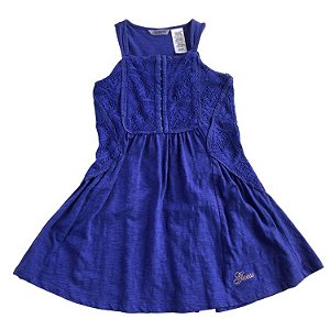 Vestido Guess Azul Com Renda O Peito Infantil