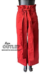 Calça Cintura Alta Pantalona Sarja Street Vermelho Bordo 40