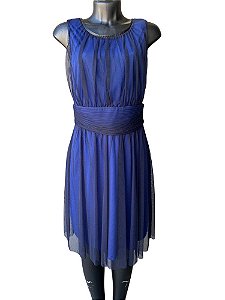 Vestido Sprit Azul Com Duas Camadas De Tecido Fechamento Em