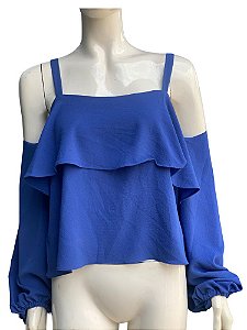 Cropped Ciganinha Manga Longa Azul Hit