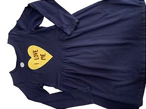 Vestido Azul Marinho Hering Kids 'i Love Me' Manga Longa