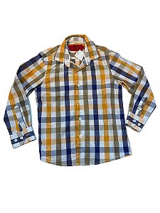 Camisa Xadrez Manga Longa Marrom Azul Laranja E Branco