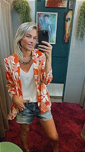 Blazer Laranja Com Flores Brancas E Ombreira