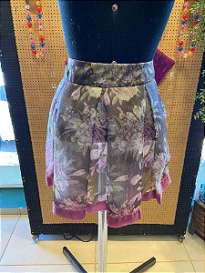 Saia Rodada Verde Com Rosas Tons Lilas E Roxo Outlet