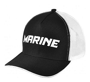 Boné Americano Marine Sports Pescador Preto e Branco
