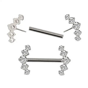 Barbell Reto Cluster 5 Zircônias Cravejadas (Push Pin)