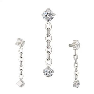 Labret Zircônias Cravejadas com Corrente