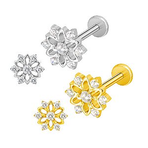 Labret Flor Lisa e Zircônias Cravejadas