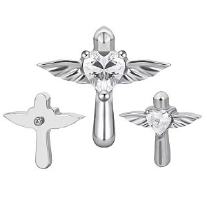 Labret Cruz com Asas e Coração Cravejado