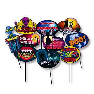 KIT 30 PLACA PLAQUINHA SELFIES DECORATIVA FESTA HALLOWEEN