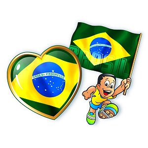Kit Coração + Menino C/Bandeira Futebol Brasil Copa do Mundo