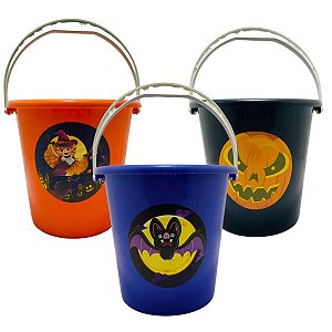 Kit 06 Enfeite Balde Médio Doces Decoração Festa Halloween