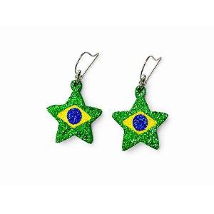 06 Par de Brinco Copa do Mundo Jogo Futebol Bandeira Brasil