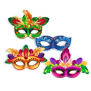 24 Máscara Carnaval Papel P/Rosto Acessório Fantasia