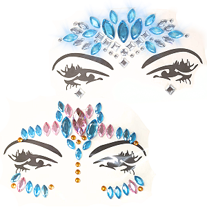 01 Cartela Adesivo Facial Pedras Sortidas Fantasia Carnaval
