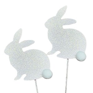 Kit 02 Enfeite Páscoa Palito Coelho Pompom Decoração Doce