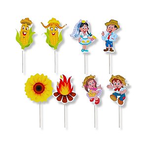 Kit 60 Palito Decorativo Arraiá Topo de Bolo Festa Junina