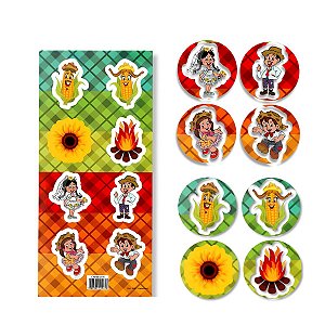 48 Adesivo Redondo Figurinha Cartela Festa Junina São João