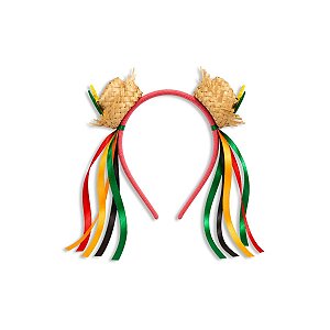 01 Tiara Arco Caipira Chapéu Duplo Acessório Festa Junina