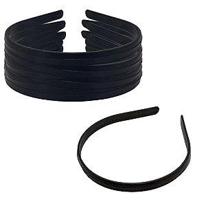 Kit 90 Tiaras Arco Plástica Preta Simples 10mm 1cm