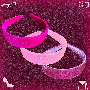 01 Tiara de Veludo Lisa Arco Arquinho Acessório Rosa 30mm