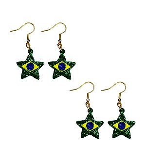 Kit 30 Pares de Brinco Copa do Mundo Jogo Futebol Bandeira Brasil