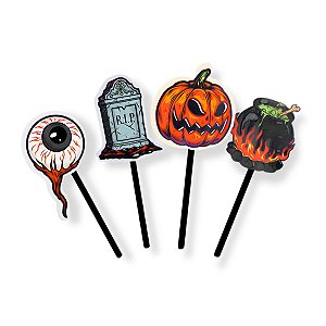 Kit 60 Espeto Palito Decorativo Enfeite Mesa Festa Halloween