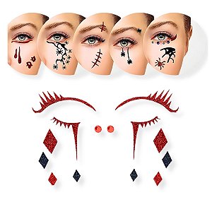 Kit 01 Cartela Adesivo Facial Maquiagem Terror Halloween