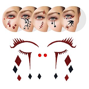 KiT 01 Cartela Adesivo Facial Maquiagem Terror Halloween