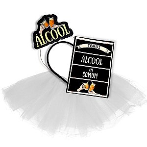 Kit 01 Tiara + Plaquinha + Saia Álcool Em Comum Carnaval