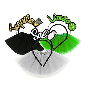 Kit 03 Tiara Trio Sal Tequila Limão + Saia Fantasia Carnaval