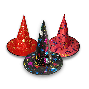 01 Chapéu De Bruxa Festa Estampado Multicolorido Variado