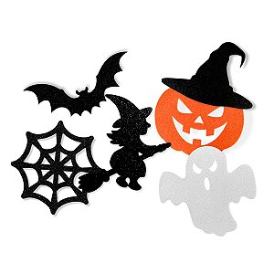 300 Enfeites Eva Halloween Glitter Festa Terror Aplique 6cm