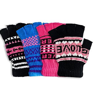 06 Par De Luva Peruana Feminino Variadas Frio Sem Dedo