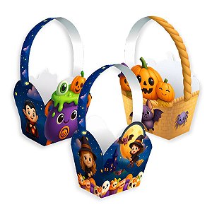 Kit 03 Mini Cesta Enfeite Halloween Decoração Festa do Terror