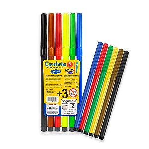 Kit 01 Pacote Canetinha Hidrográfica Lavável 6 Cores Fina