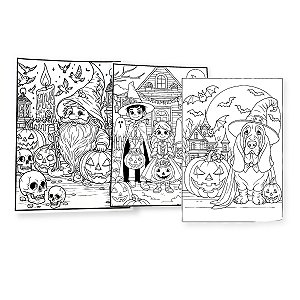 Kit 03 Pacotes com 08 Desenhos Halloween Colorir Lembrancinhas