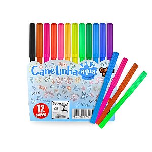 Kit 01 Pacote Canetinha Aqua Hidrocor 12 Cores Caneta Pintar