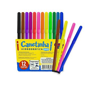 Kit 12 Pacote Canetinha Hidrográfica 12 Cores Lavável Pintar