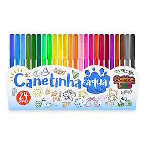 Kit 06 Pacotes Canetinha Aqua Com 24 Cores Colorir Infantil