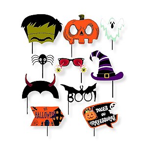 60 Plaquinhas Foto Divertidas Festa Halloween Decorativa