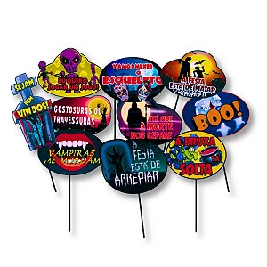 Kit 30 Placas Enfeite Selfies Divertidas Decoração Halloween