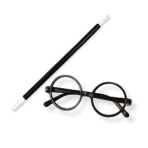 Kit 01 Fantasia Bruxos Mágico Óculos e Varinha Halloween