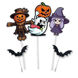 Kit 120 Palitos Halloween Topper Bolo e Doce Morcego/Sortidos