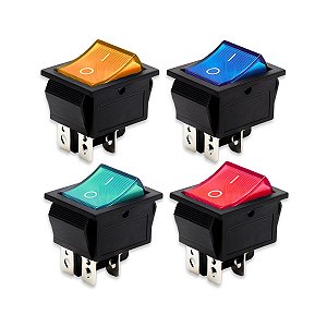 05 Botão Gangorra Quadrado KCD4 Luz Colorida Led Interruptor