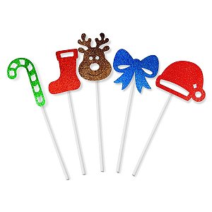 Kit 60 Enfeite Palito Natalino Topper Bolo Decoração Natal