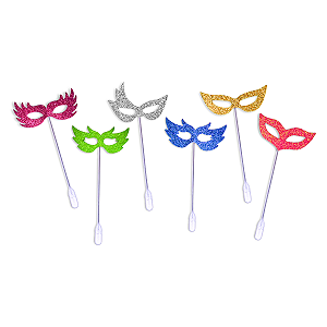 Kit 60 Enfeite Palito Máscara Topper Doce Decoração Carnaval