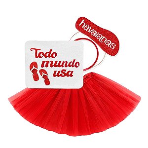 01 Tiara Chinelo + Placa + Saia Festa Fantasia Carnaval